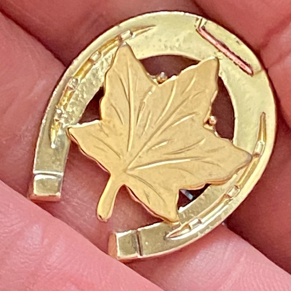 Canadian 1 inch Maple Leaf Horseshoe Brooch or Pin - Picture 2 of 6